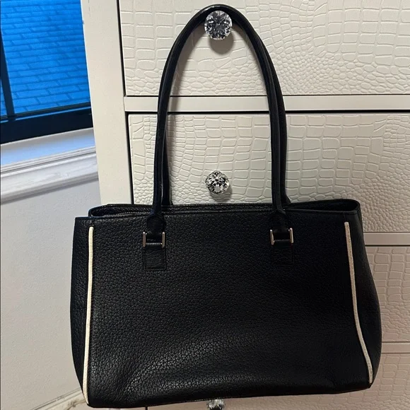 kate spade Black Pebbled Leather Shoulder Bag with Cream Trim - Picture 2 of 7